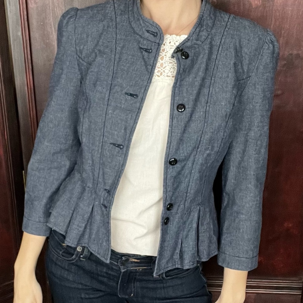Tulle Denim Like Peplum Blazer size S fully lined. - Picture 2 of 13